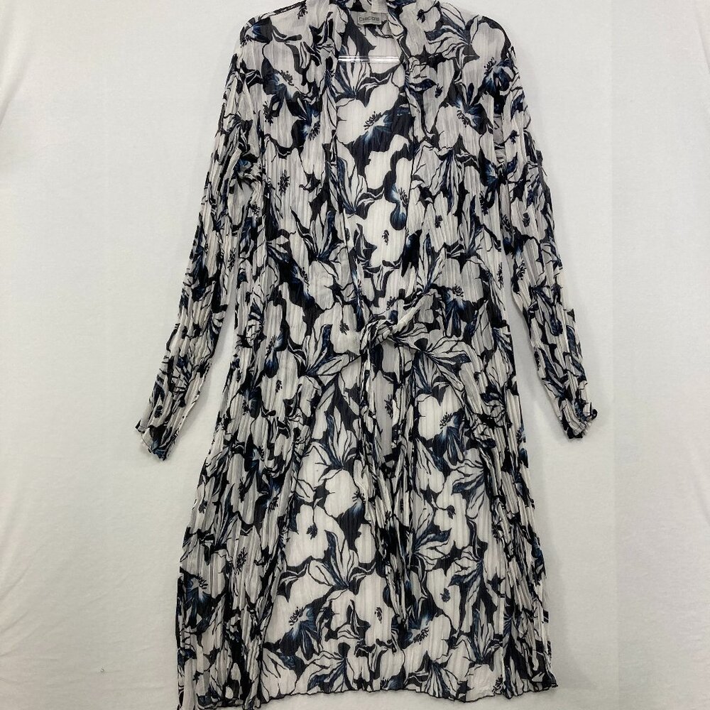 Chico's Blue, Black and White Floral Long Cardigan